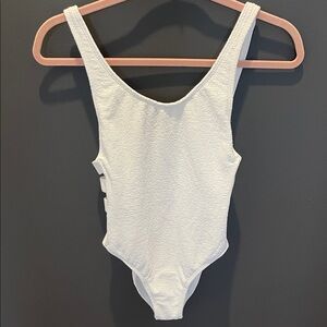 RSQ White Strapside Cheekier High Leg One-Piece Swimsuit Small NWT